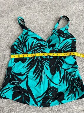 Turquoise & Black Tropical Tankini Top slimshaper size 16